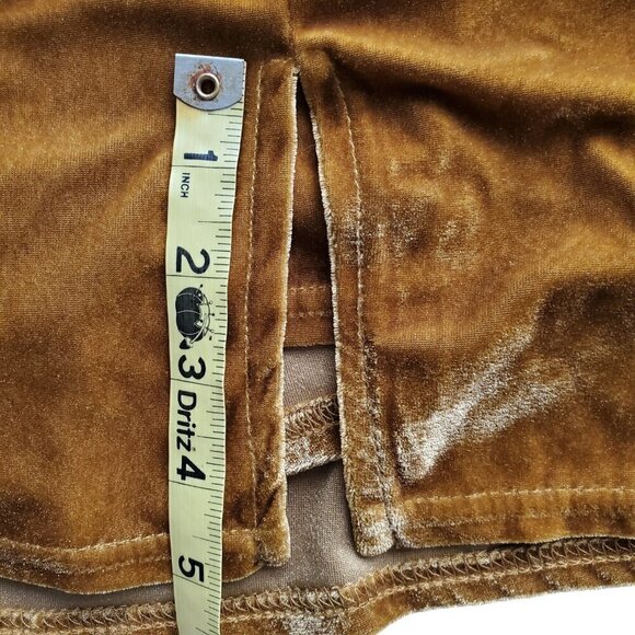 Micro Mini Skirt Skort Velvet Y2K Schoolgirl Grunge Retro Velvet Caramel 90s XS - Picture 13 of 14